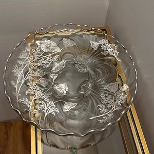 Vintage Glass Flanders Silver Overlay Poppy Footed Platter
